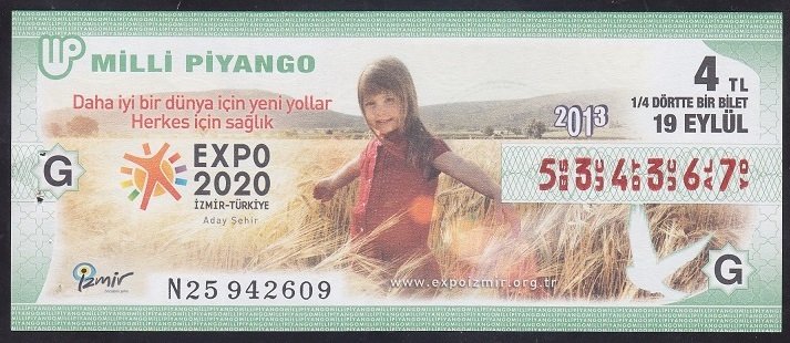 2013 19 EYLÜL ÇEYREK BİLET - G SERİSİ
