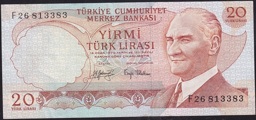 6.Emisyon 3.Tertip 20 Lira F26 813383 Çok Temiz+