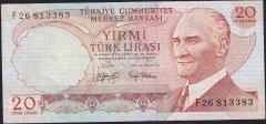 6.Emisyon 3.Tertip 20 Lira F26 813383 Çok Temiz+