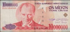 7.Emisyon 10 000 000 Lira B21 124343 Çok Temiz+