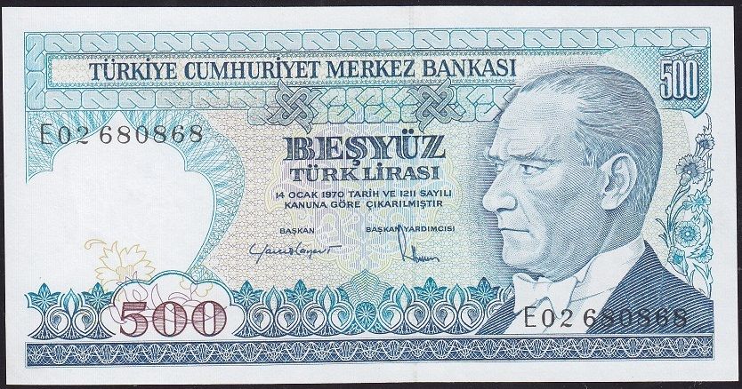 7.Emisyon 2.Tertip 500 Lira E02 680868 Çil