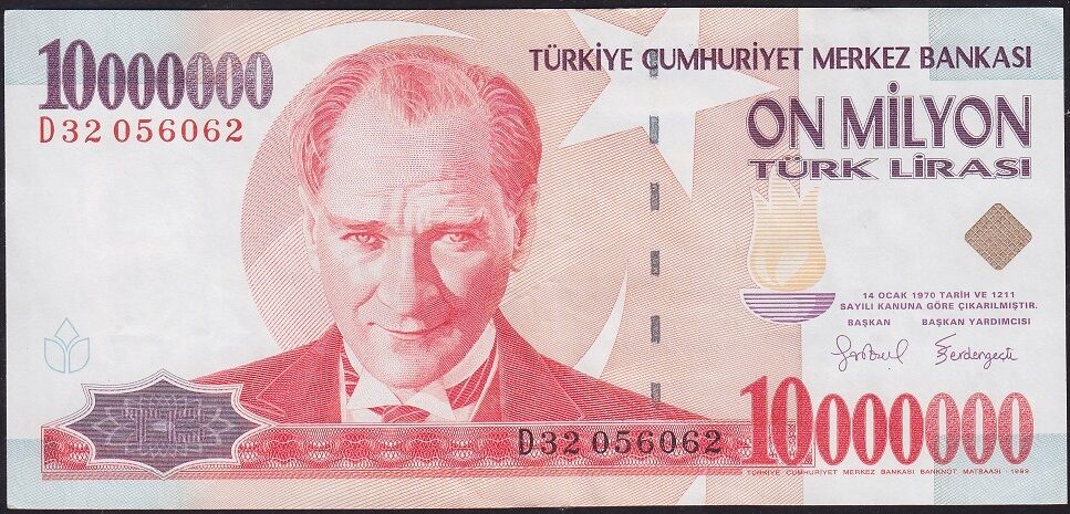 7.Emisyon 10.000.000 Lira D32 056062 Çok Temiz+