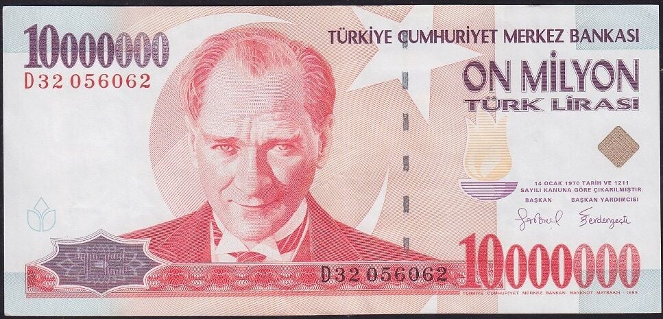 7.Emisyon 10000000 Lira D32 056062 Çok Temiz+