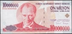 7.Emisyon 10000000 Lira D32 056062 Çok Temiz+