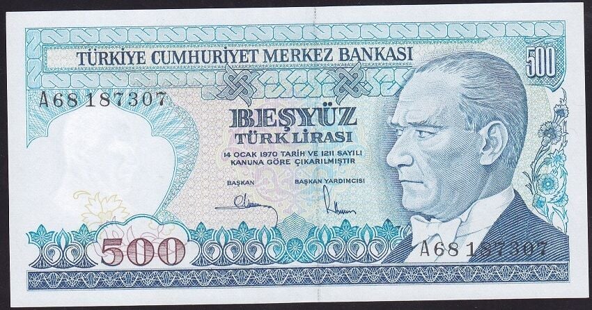 7.Emisyon 1.Tertip 500 Lira A68 187307 Çil