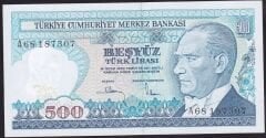 7.Emisyon 1.Tertip 500 Lira A68 187307 Çil