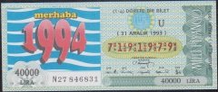 1993 31 Aralık Çeyrek Bilet - U Serisi