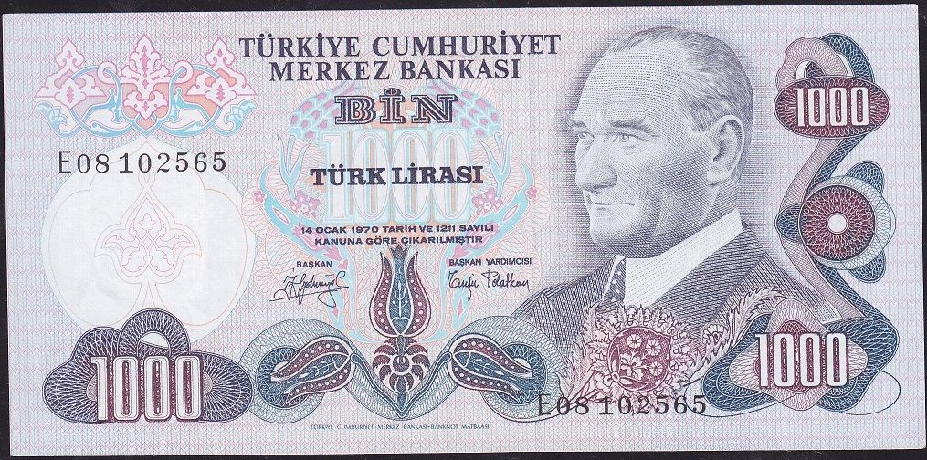 6.Emisyon 2.Tertip 1000 Lira E08 102565 Çil
