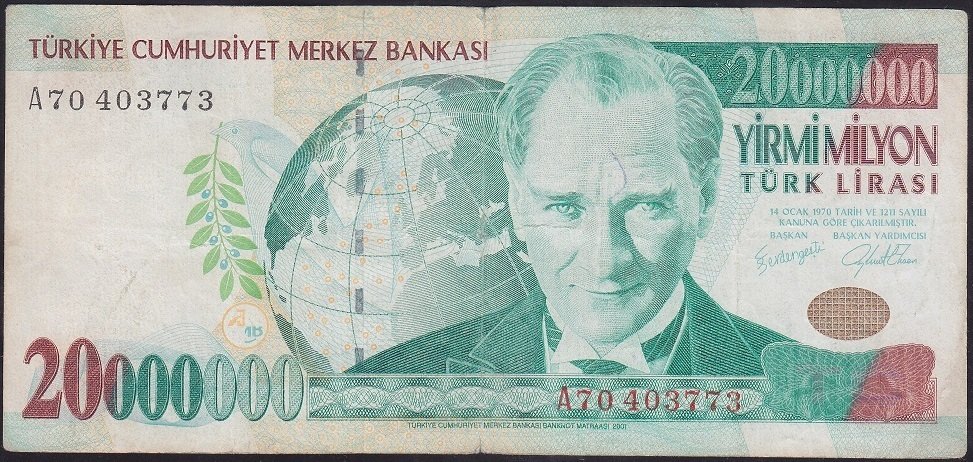 7.EMİSYON 20 000 000 LİRA A70 403773 TEMİZ +