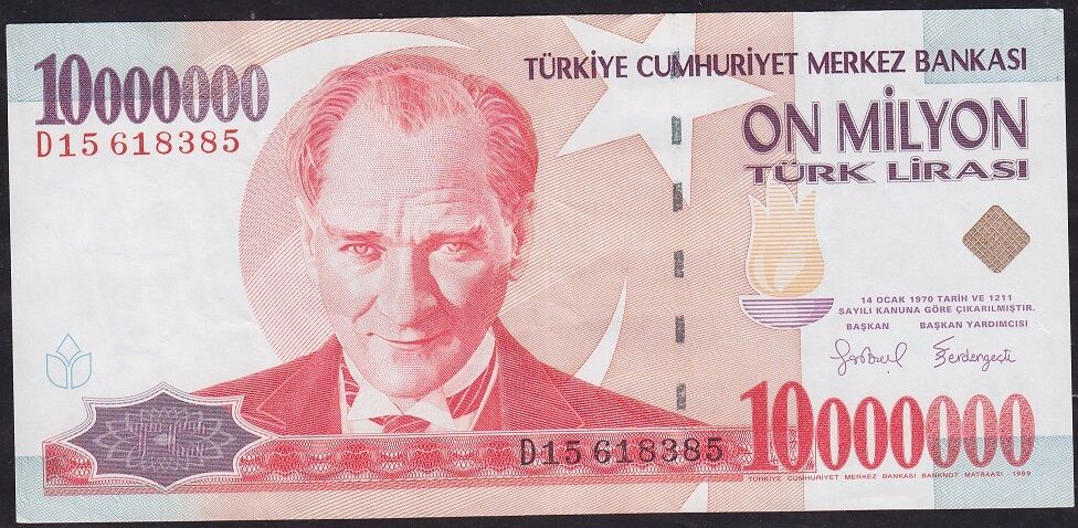 7.Emisyon 10000000 Lira D15 618385 Çok Çok Temiz