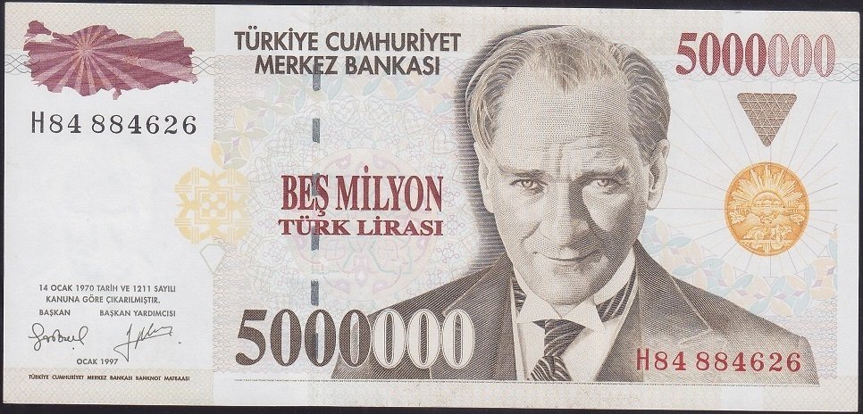 7.Emisyon 5 000 000 LİRA H84 884626 Çilaltı