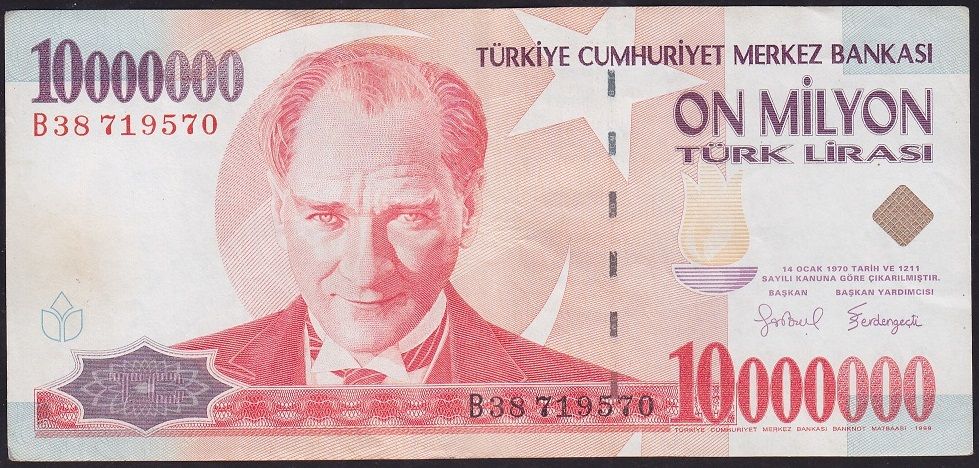 7.Emisyon 10 000 000 Lira B38 719570 Çok Temiz+