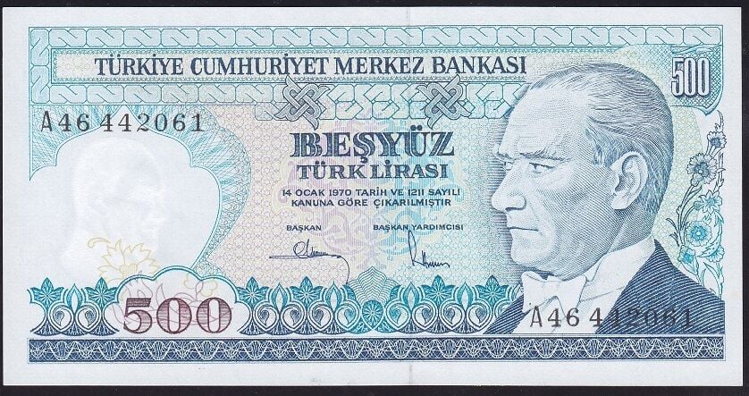7.Emisyon 1.Tertip 500 Lira A46 442061 Çil