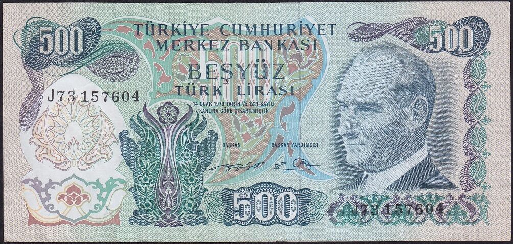 6.Emisyon 2.Tertip 500 Lira J73 157604 Çok Çok Temiz