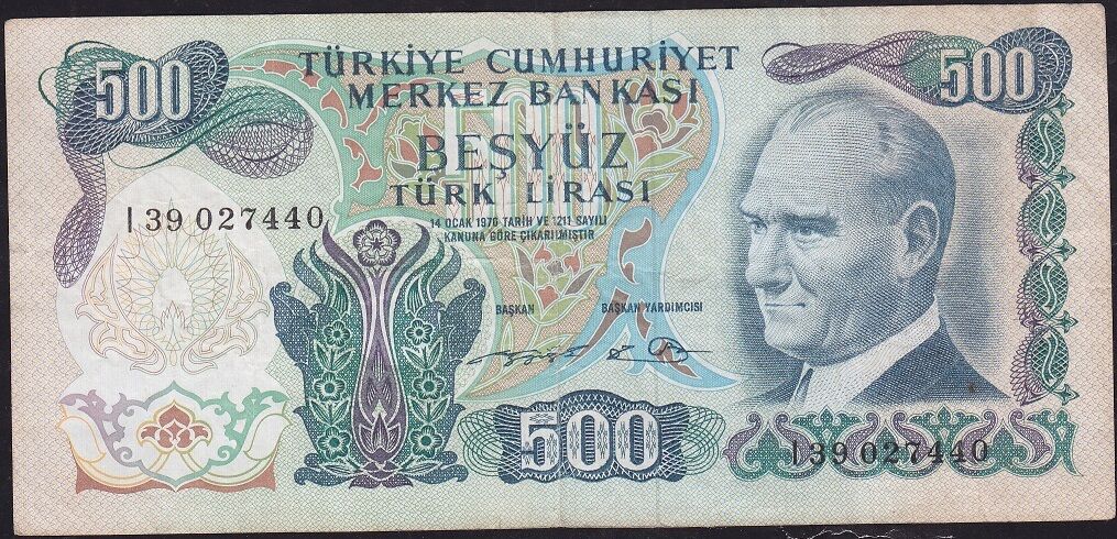 6.Emisyon 2.Tertip 500 Lira I39 027440 Çok Temiz