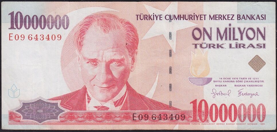 7.Emisyon 10 000 000 Lira E09 643409 Çok Temiz+