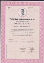 TÜRKİYE İŞ BANKASI MENKUL KIYMET 100 000 000 LİRA
