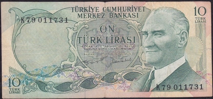 6.Emisyon 2.Tertip 10 Lira K79 011731 Çok Temiz