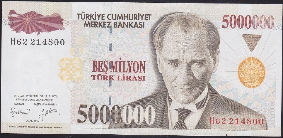 7.Emisyon 5 000 000 LİRA H62 214800 Ççt +