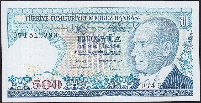 7.Emisyon 2.Tertip 500 Lira D74 512399 Çil