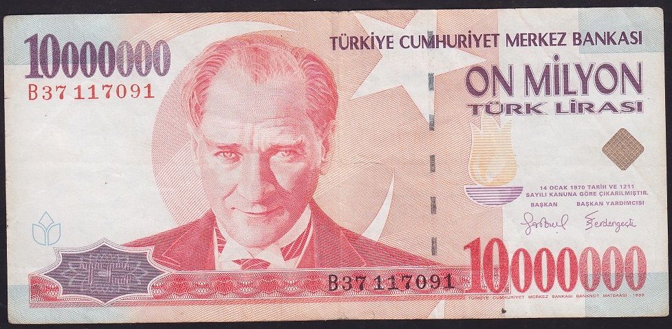 7.Emisyon 10 000 000 Lira B37 117091 Çok Temiz