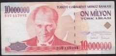7.Emisyon 10 000 000 Lira B37 117091 Çok Temiz