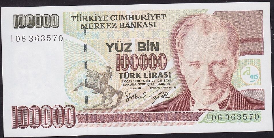7.Emisyon 3.Tertip 100000 Lira I06 363570 Çil