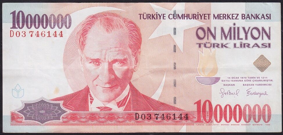 7.Emisyon 10000000 Lira D03 746144 Çok Temiz+