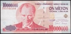 7.Emisyon 10000000 Lira D03 746144 Çok Temiz+