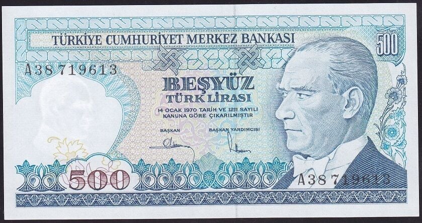 7.Emisyon 1.Tertip 500 Lira A38 719613 Çil