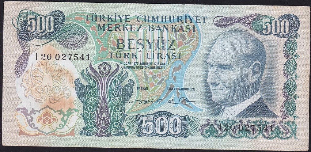 6.Emisyon 2.Tertip 500 Lira I20 027541 Çok Temiz