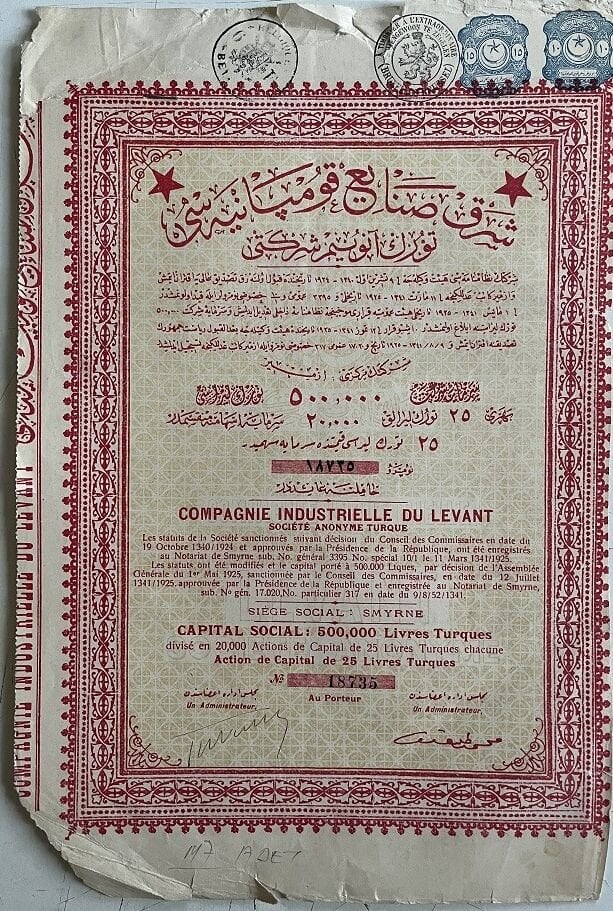 İzmir - Şark kumpanyası hisse senedi Haliyle