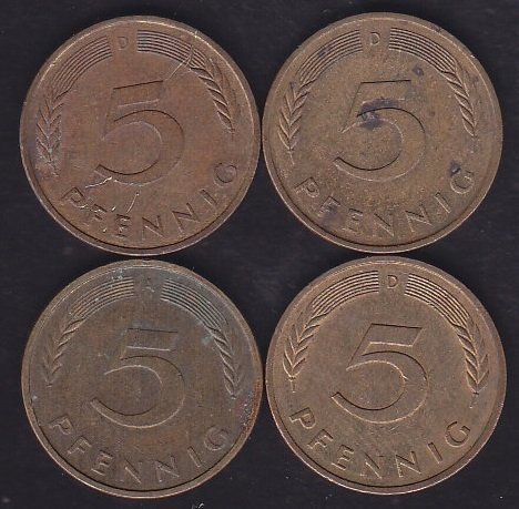 Almanya 5 Pfennig 4 Farklı Tarih 1990 lı yıllar