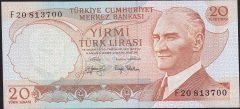 6.Emisyon 3.Tertip 20 Lira F20 813700 Çilaltı Çil