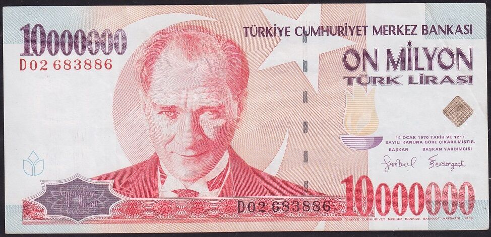 7.Emisyon 10.000.000 Lira D02 683886 Çok Temiz+