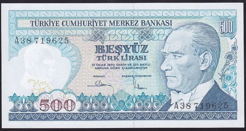 7.Emisyon 1.Tertip 500 Lira A38 719625 Çilaltı Çil