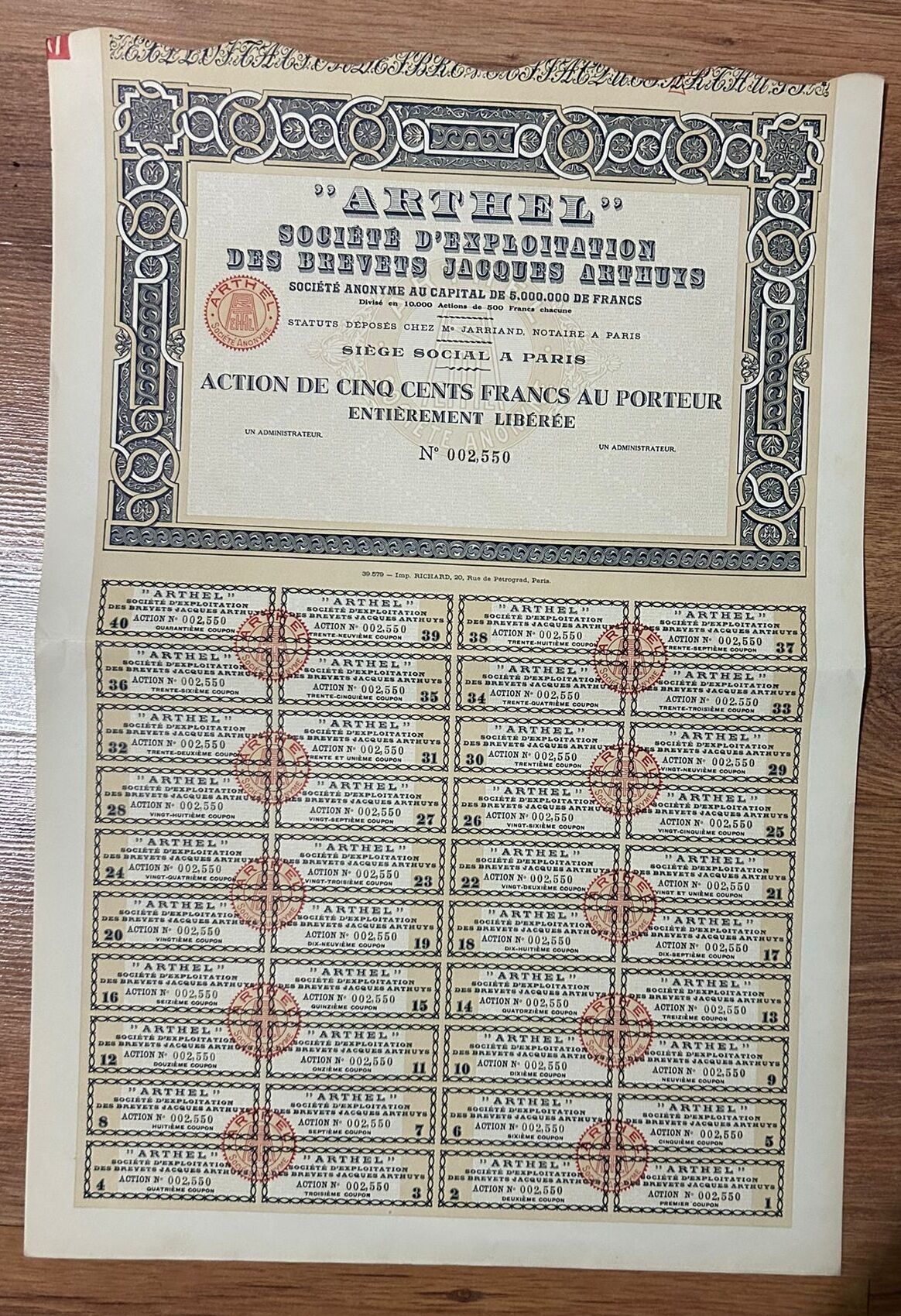 Hisse Senedi - ARTHEL1920 li Yıllar ( 48 X 32,5 cm )