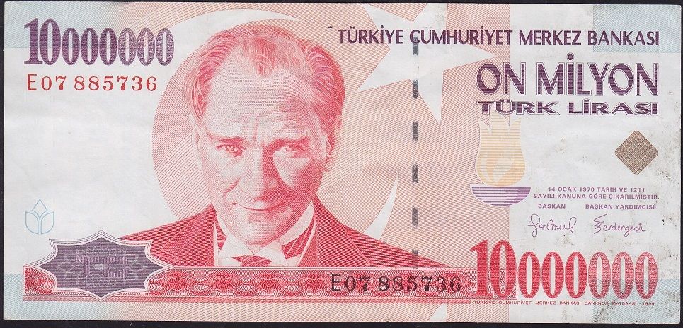 7.Emisyon 10 000 000 Lira E07 885736 Çok Temiz+