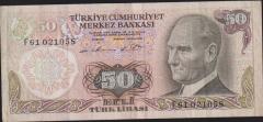 6.Emisyon 1.Tertip 50 Lira F61 021058 Çok Temiz+