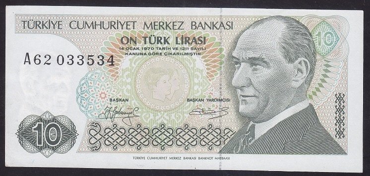 7.EMİSYON 1.TERTİP 10 LİRA A62 033534 ÇÇT ÇİLALTI KISA KAŞ