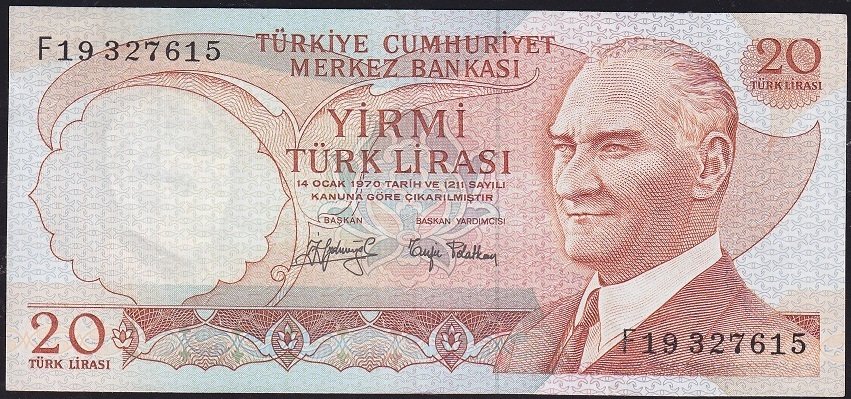 6.Emisyon 3.Tertip 20 Lira F19 327615 Çok Temiz+