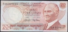 6.Emisyon 3.Tertip 20 Lira F19 327615 Çok Temiz+