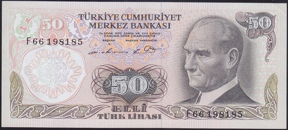 6.EMİSYON 1.TERTİP 50 LİRA F66 198185 ÇİLALTI ÇİL