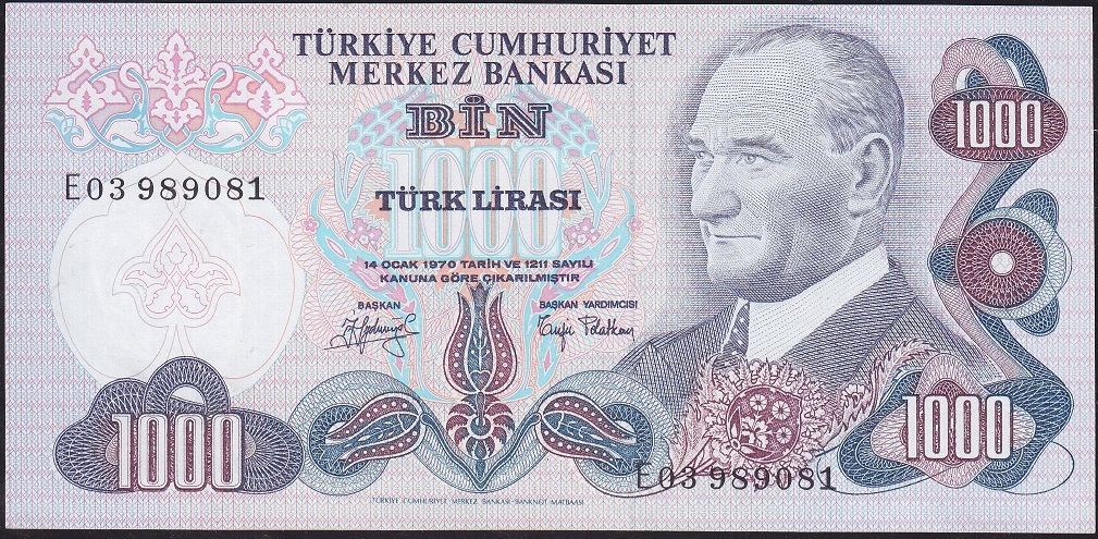 6.Emisyon 2.Tertip 1000 Lira E03 989081 Çil