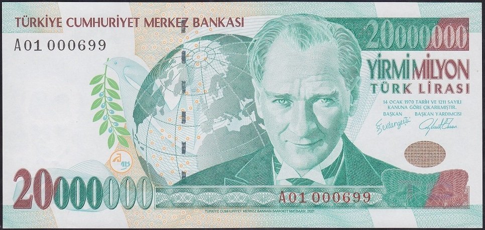 7.EMİSYON 20 000 000 LİRA A01 000699 ÇİL İLK BİNDE