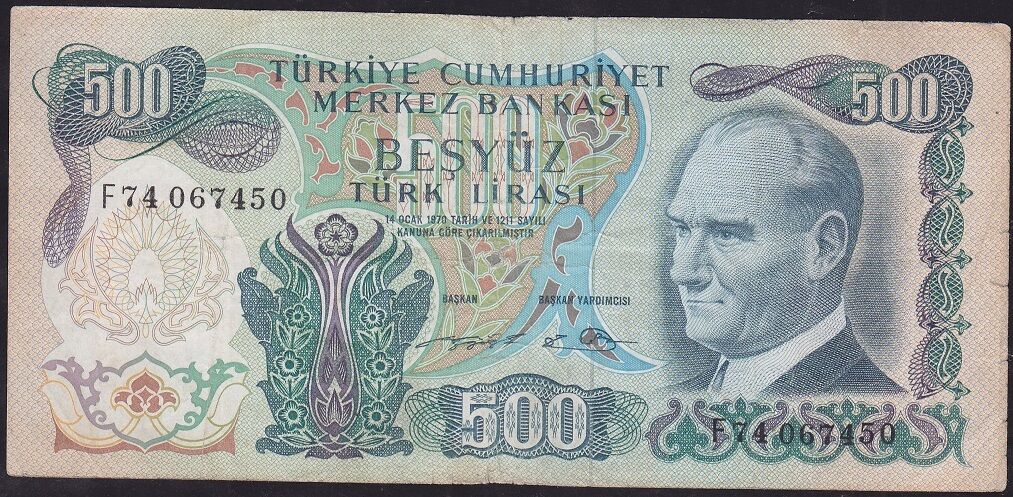 6.Emisyon 2.Tertip 500 Lira F74 067450 Çok Temiz