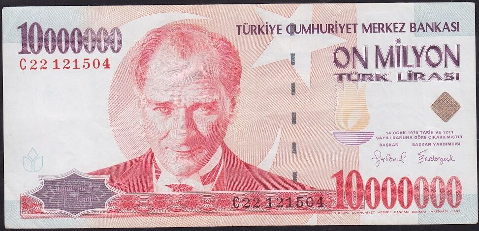 7.Emisyon 10000000 Lira C22 121504 Çok Çok Temiz+