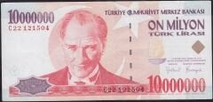 7.Emisyon 10000000 Lira C22 121504 Çok Çok Temiz+