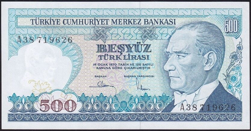 7.Emisyon 1.Tertip 500 Lira A38 719626 Çilaltı Çil