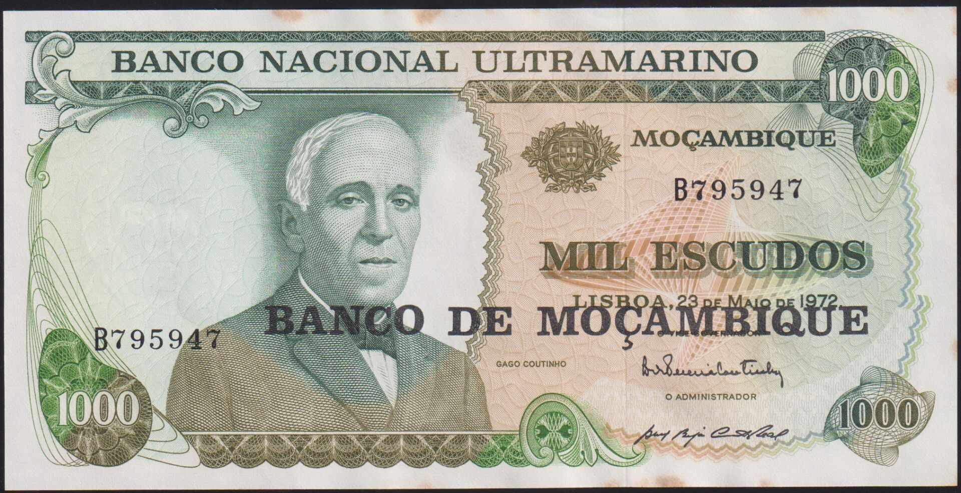Mozambik 1000 Escudos 1976 Çilaltı Çil Pick 119 ( Sararma Var )